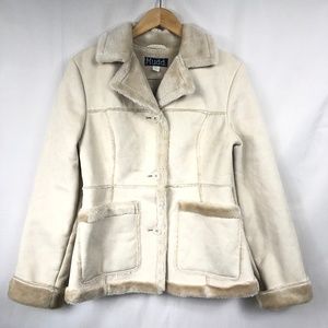 Mudd Coat Faux Suede Faux Fur Lining Ivory Cream